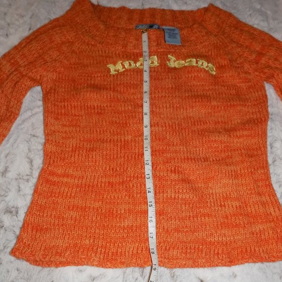 Vintage 1990s Y2K Mudd Jeans Slouchy Logo Sweater - Orange - Picture 10 of 11